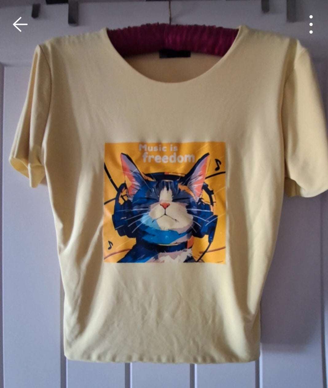 'Music is Freedom' fitted yellow tshirt with unique design