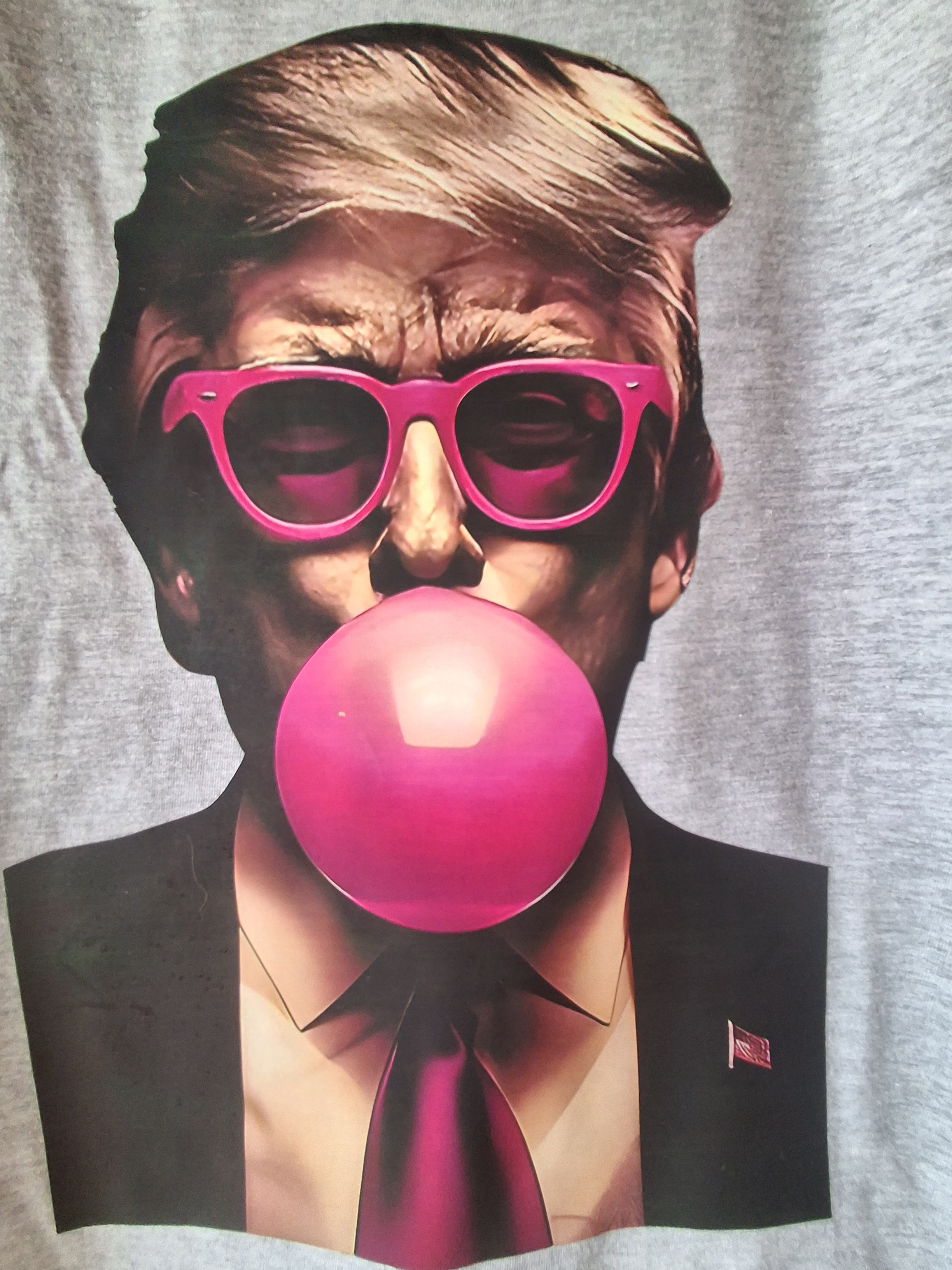 'Bubblegum Trump' One Off Design Grey Tshirt Size XL