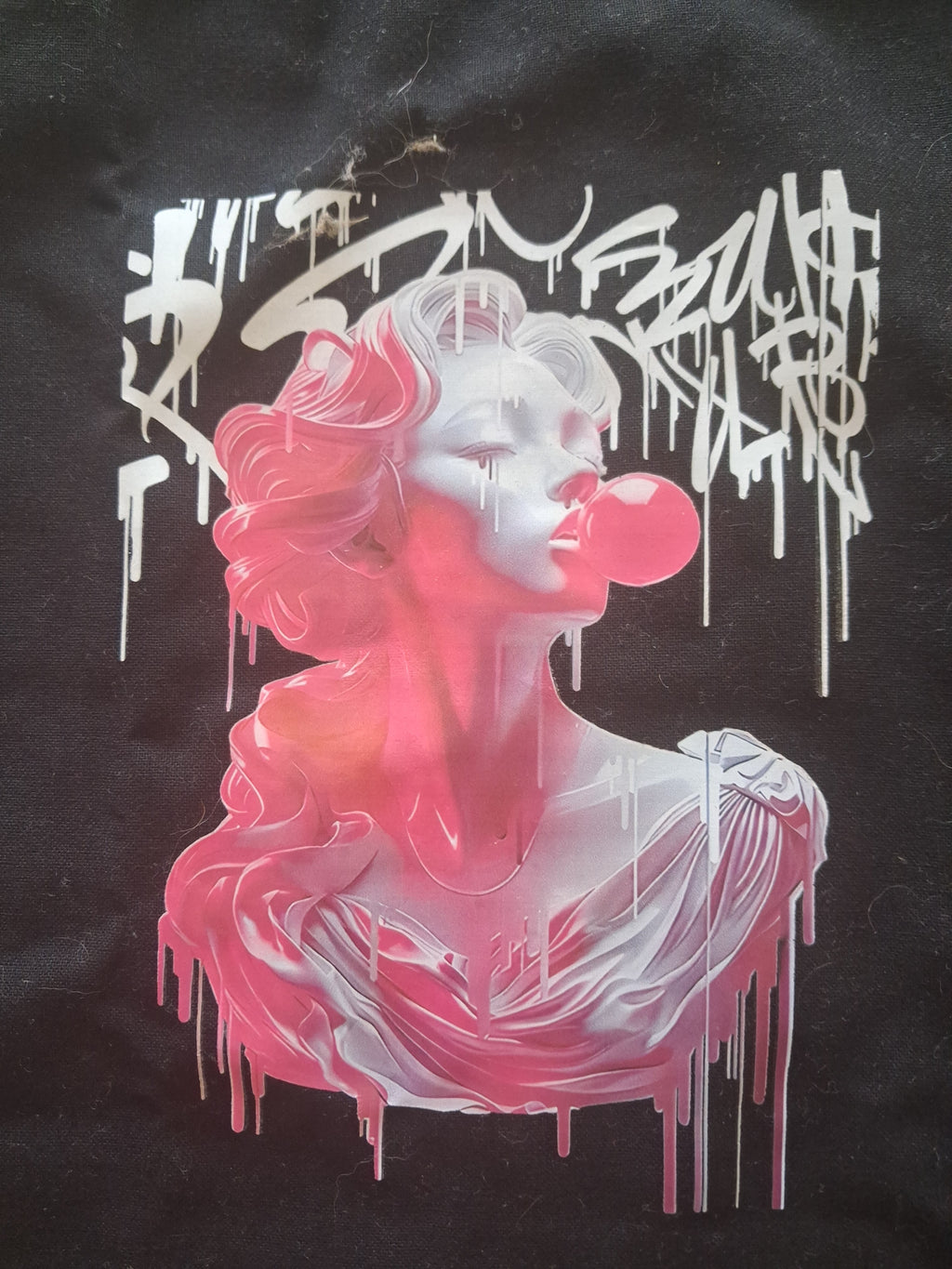 'Pink Muse' boho design black cotton tote bag
