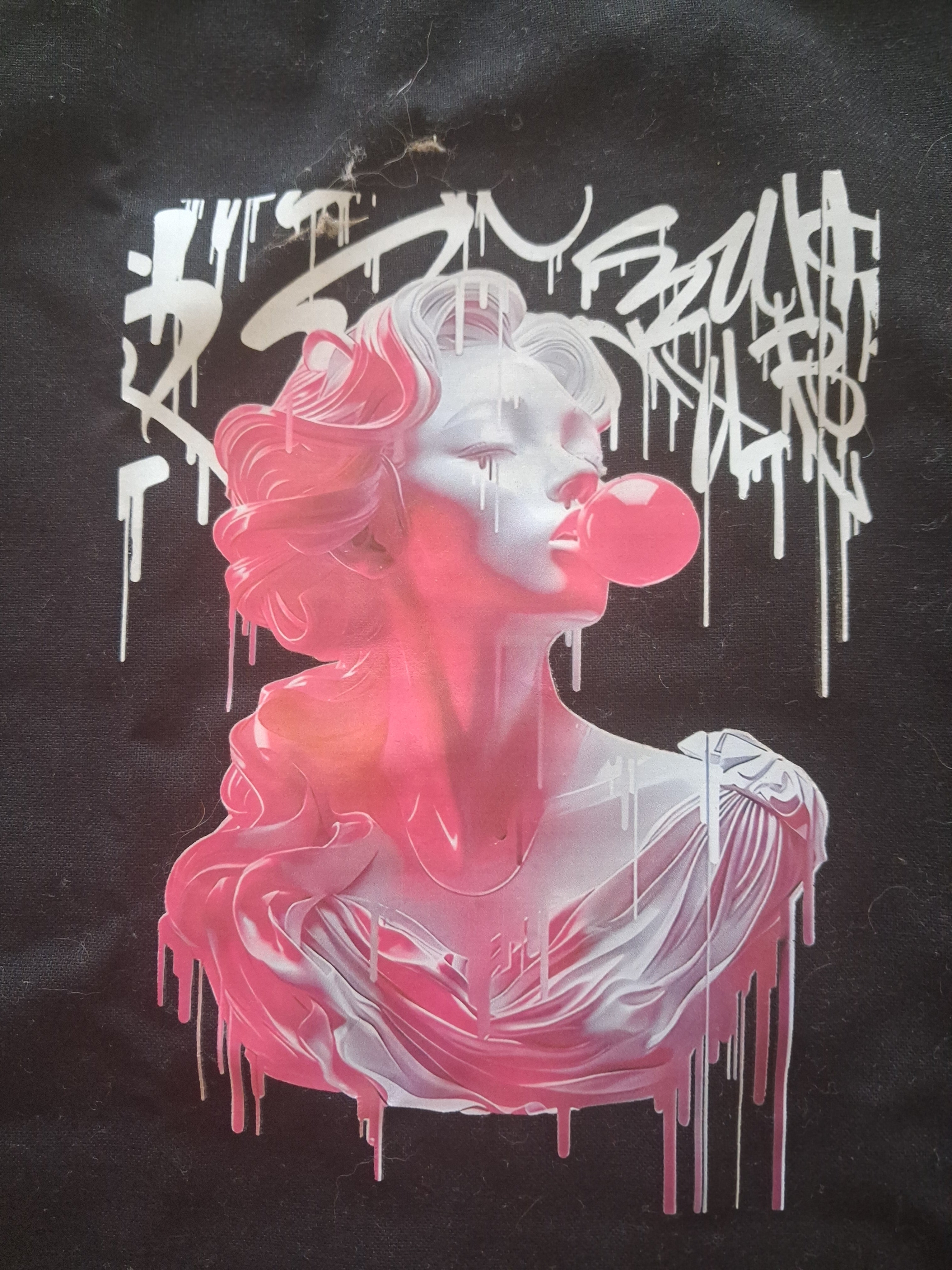 'Pink Muse' boho design black cotton tote bag