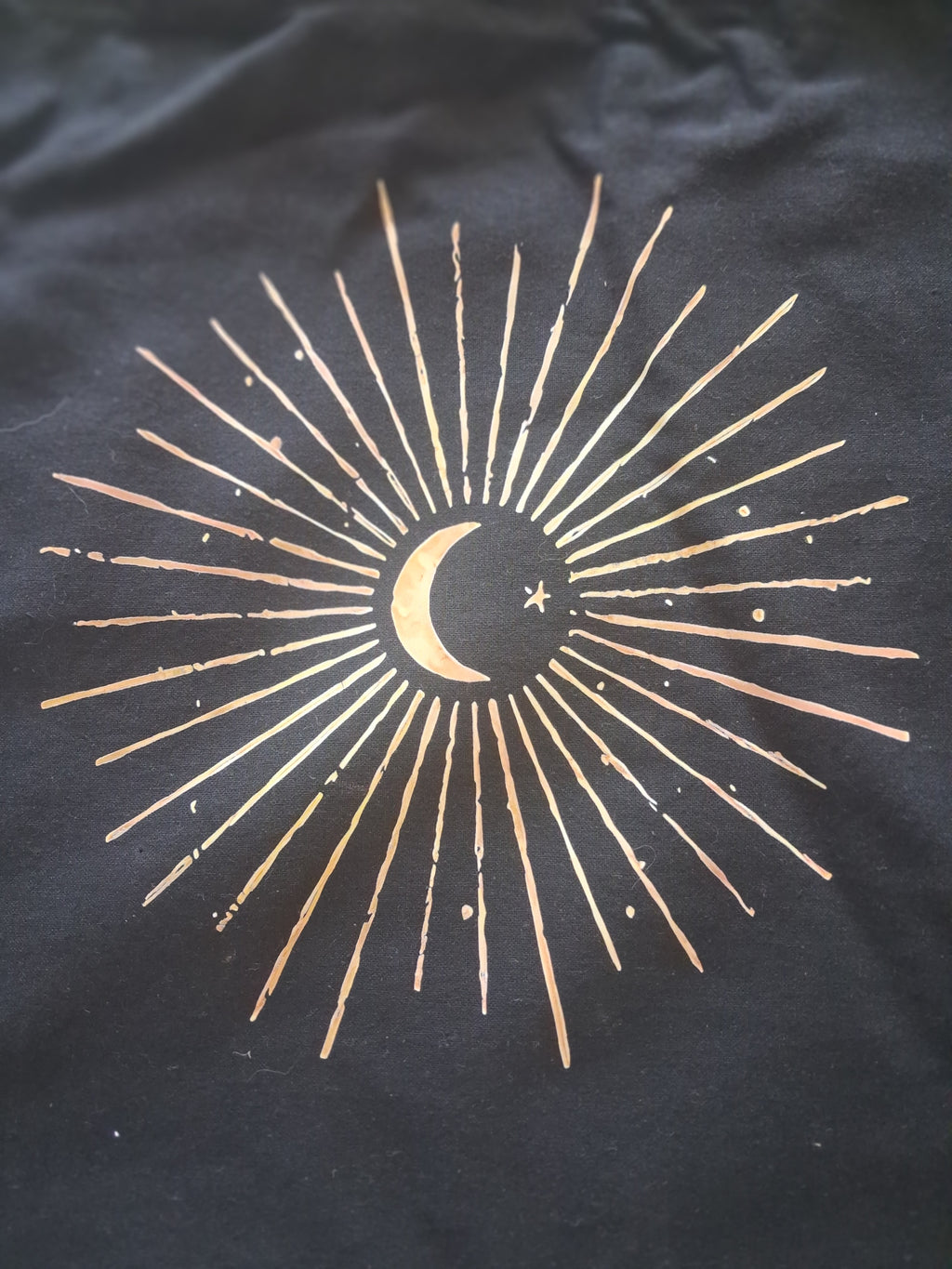 'Celestial' Crescent Moon Black Cotton Tote Bag