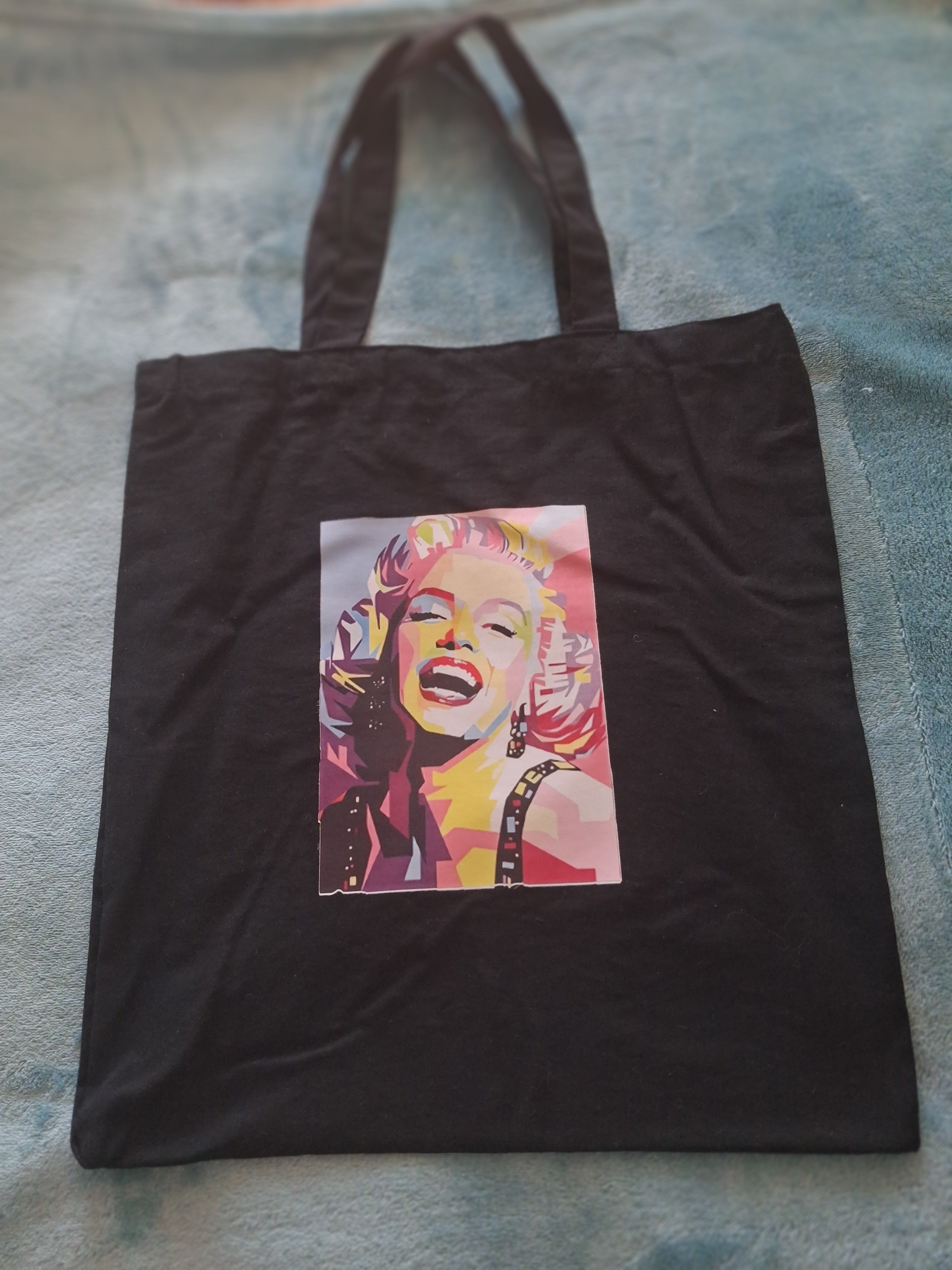 'Norma Jean' boho black cotton tote bag