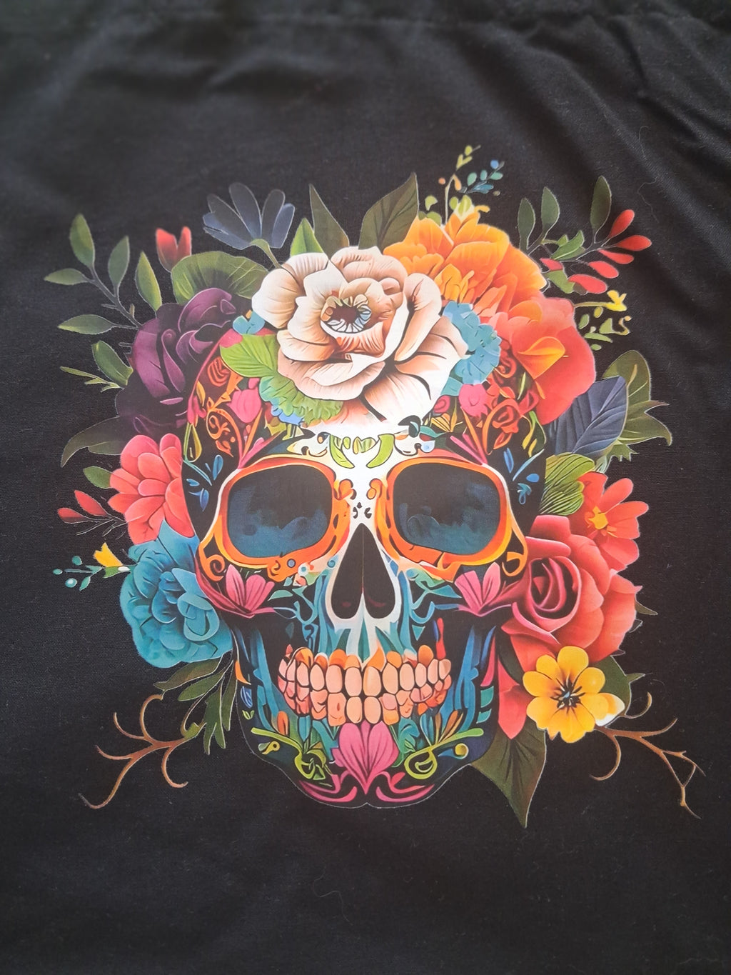 'Dia de Muertos' boho design black cotton tote bag