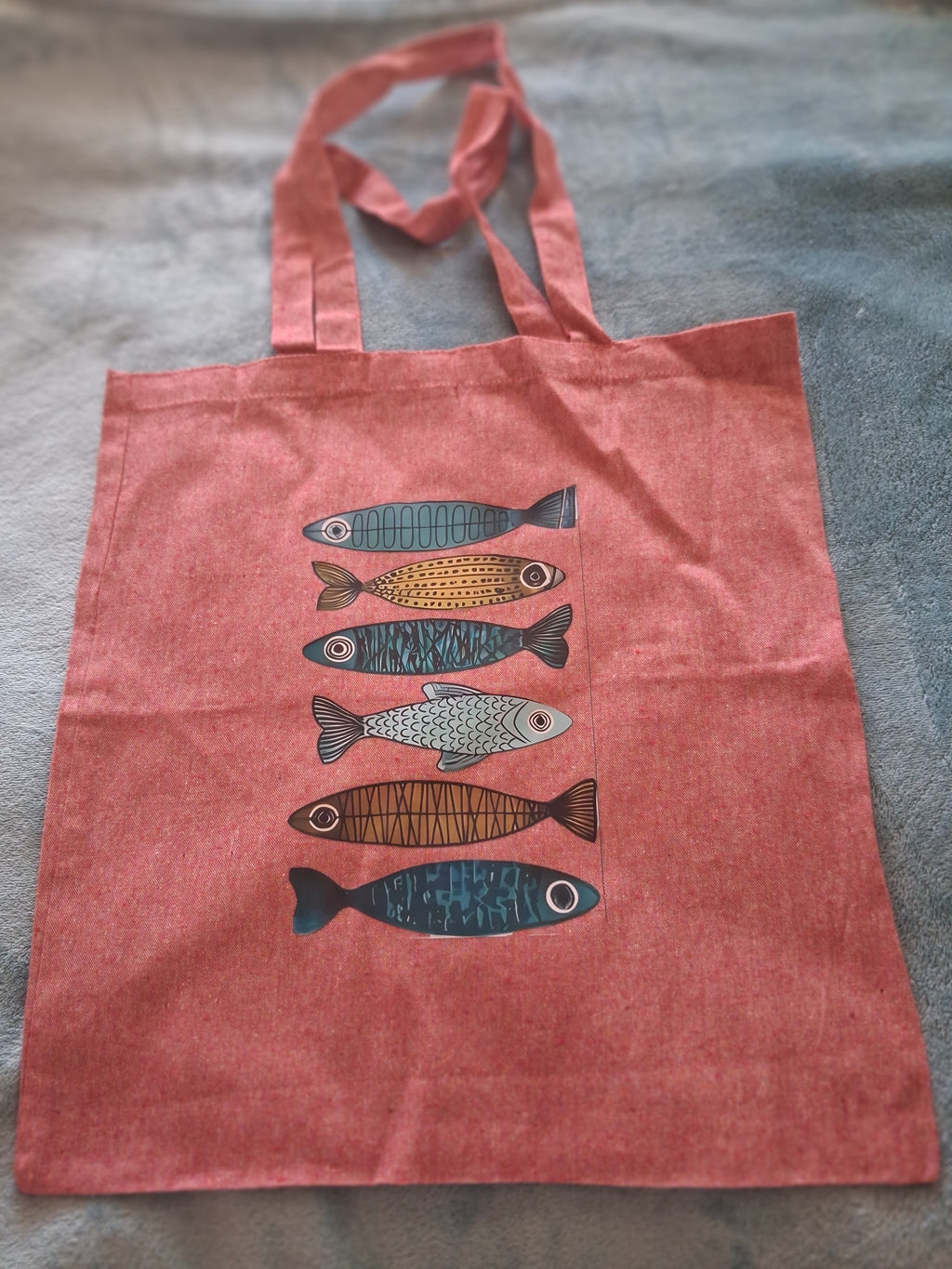 'Little Fishes' boho design pink cotton tote bag