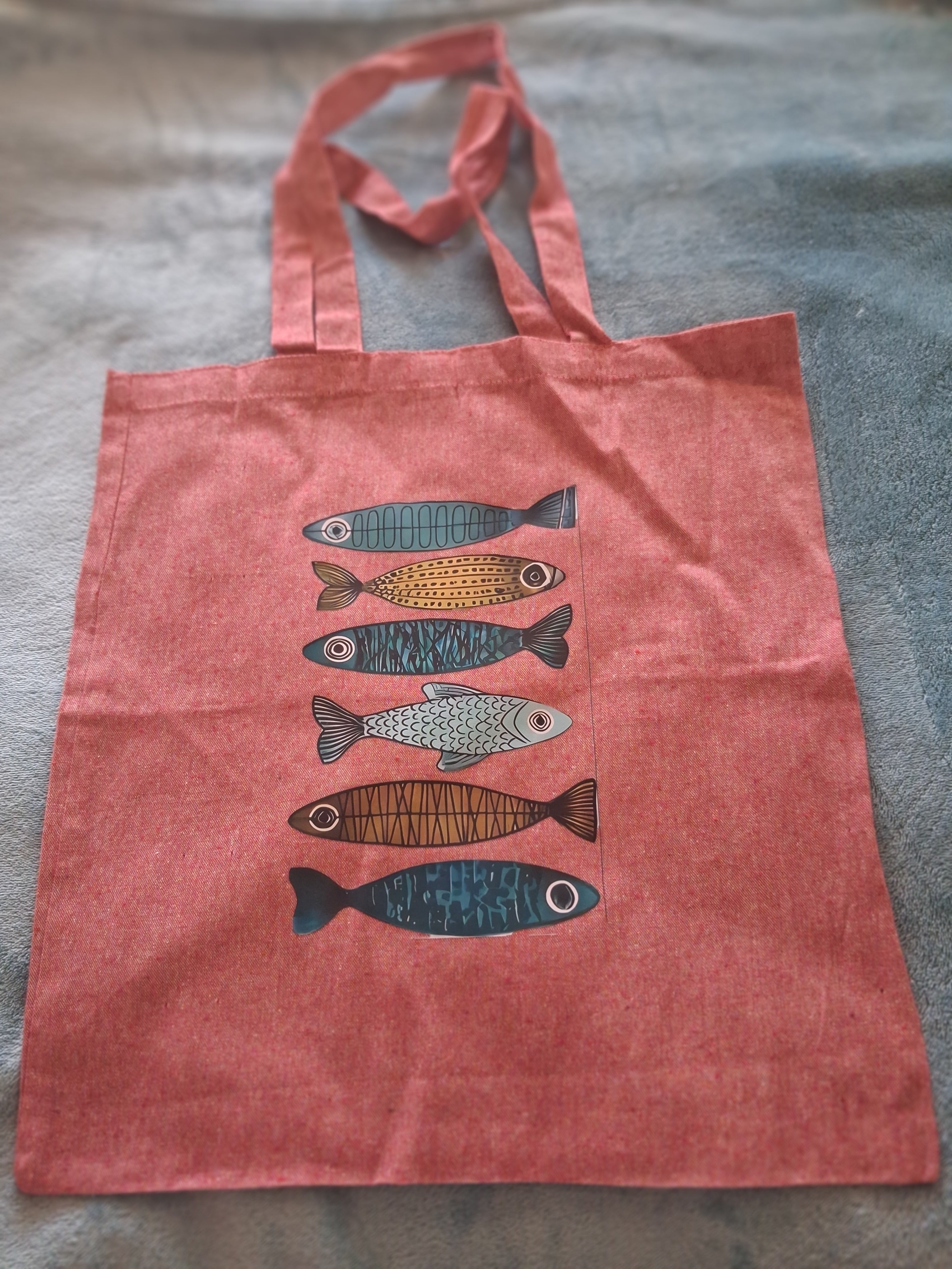 'Little Fishes' boho design pink cotton tote bag