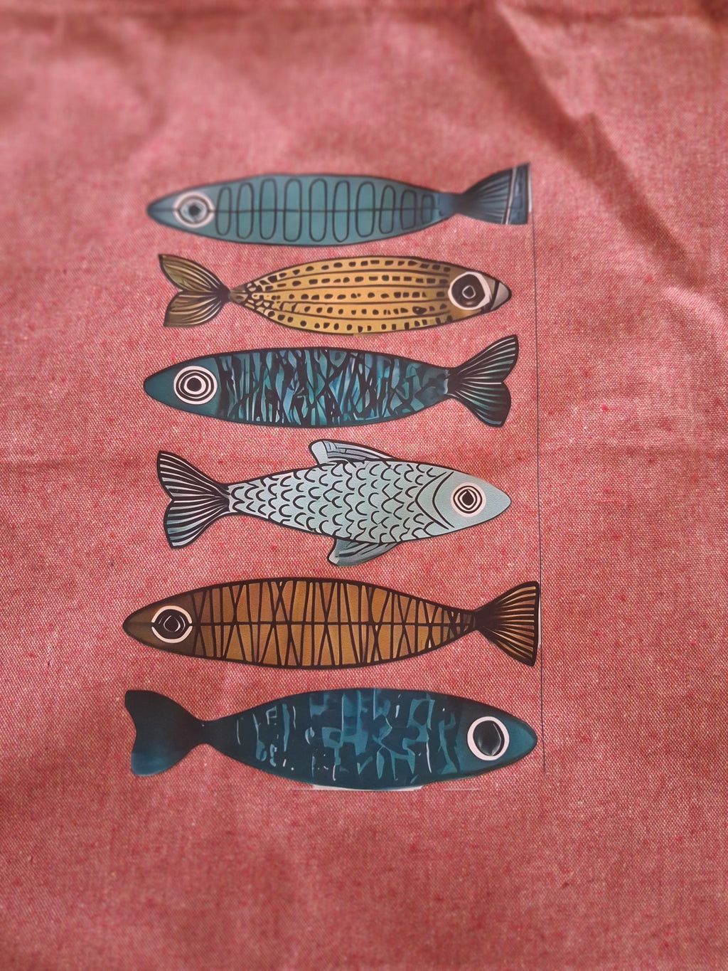 'Little Fishes' boho design pink cotton tote bag