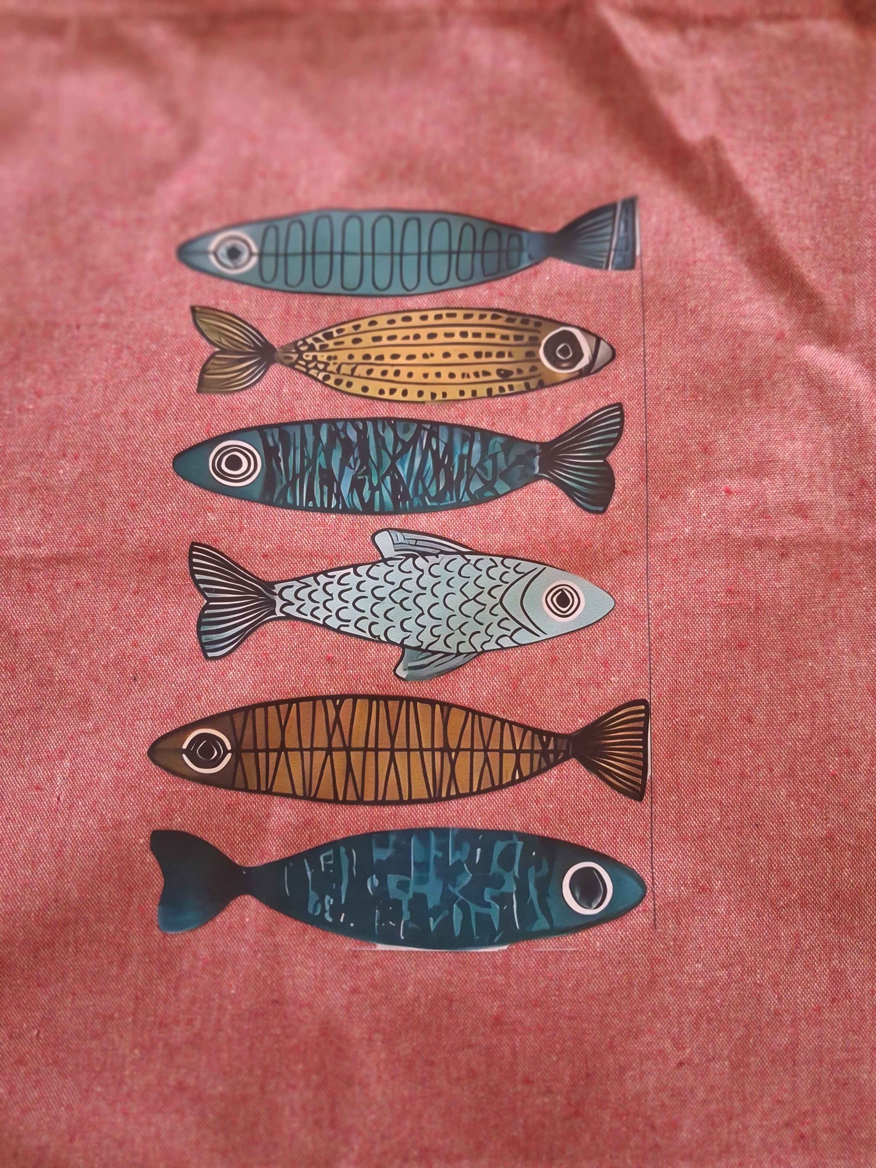 'Little Fishes' boho design pink cotton tote bag