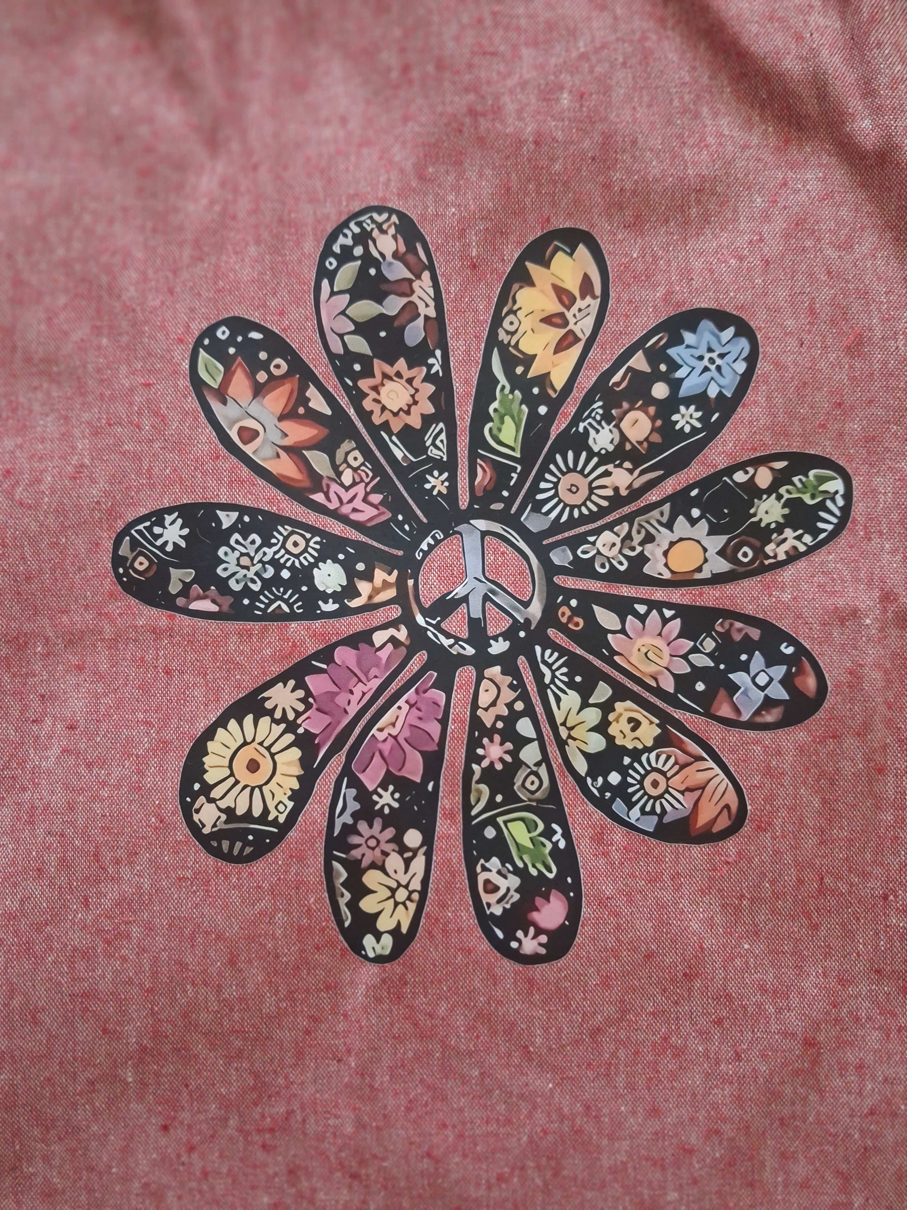 'Peace Flower' boho design pink cotton tote bag