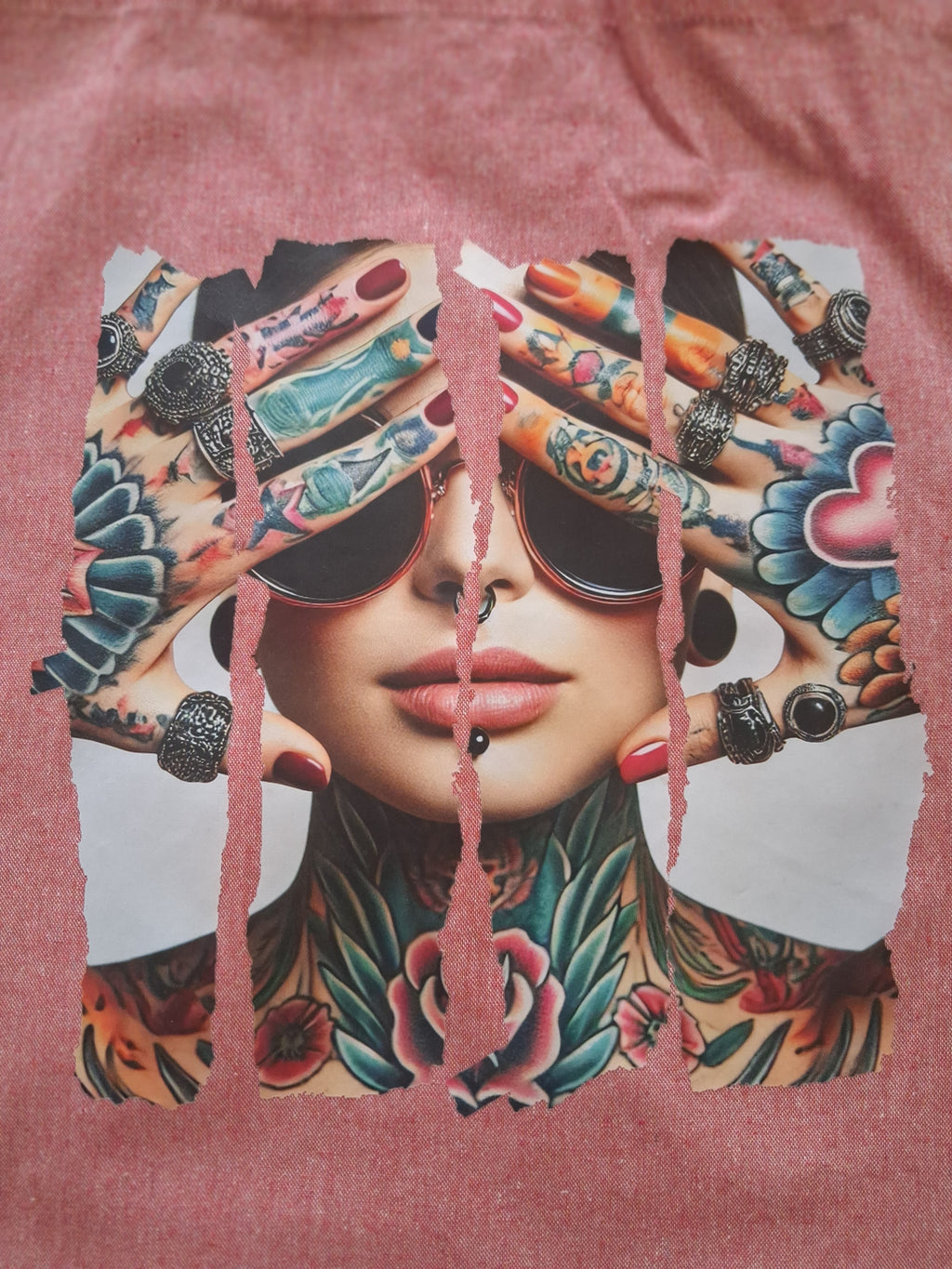 'Tattoo Lady' boho design pink cotton tote bag