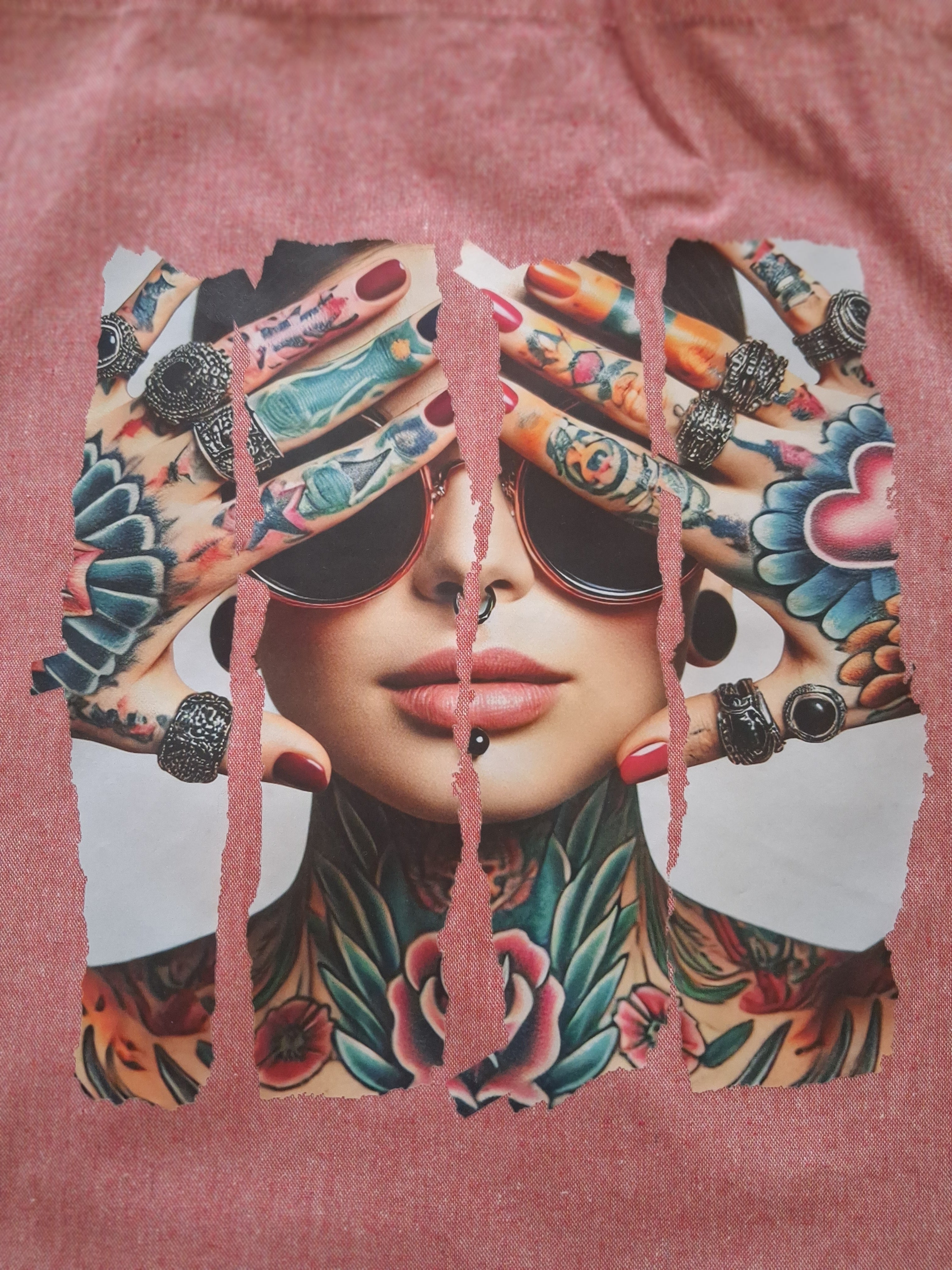 'Tattoo Lady' boho design pink cotton tote bag