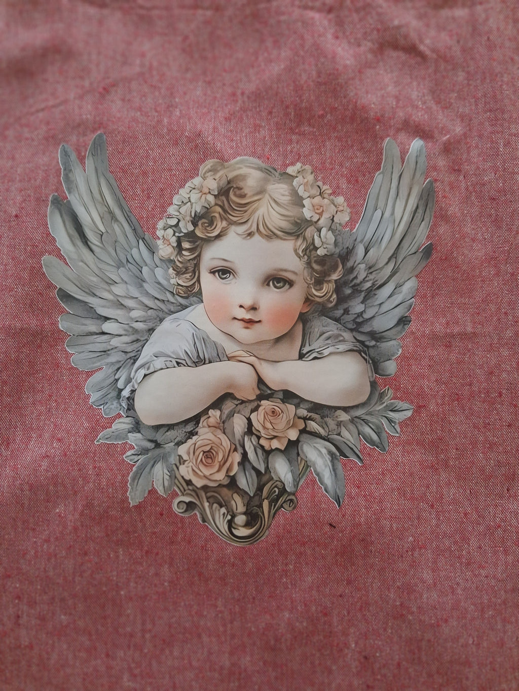 'Angel Face' boho design pink cotton tote bag