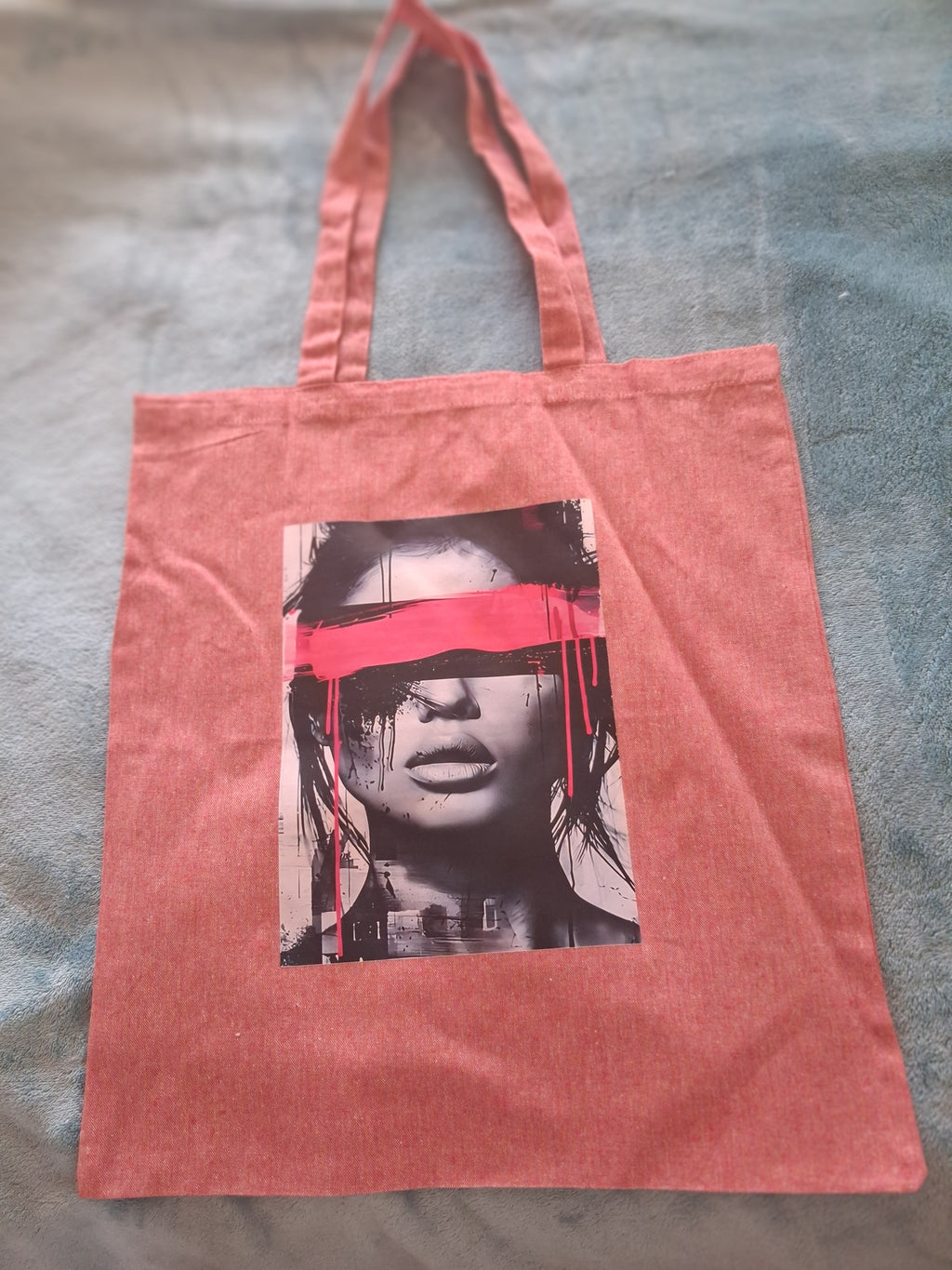 'See No Evil' boho design pink cotton tote bag