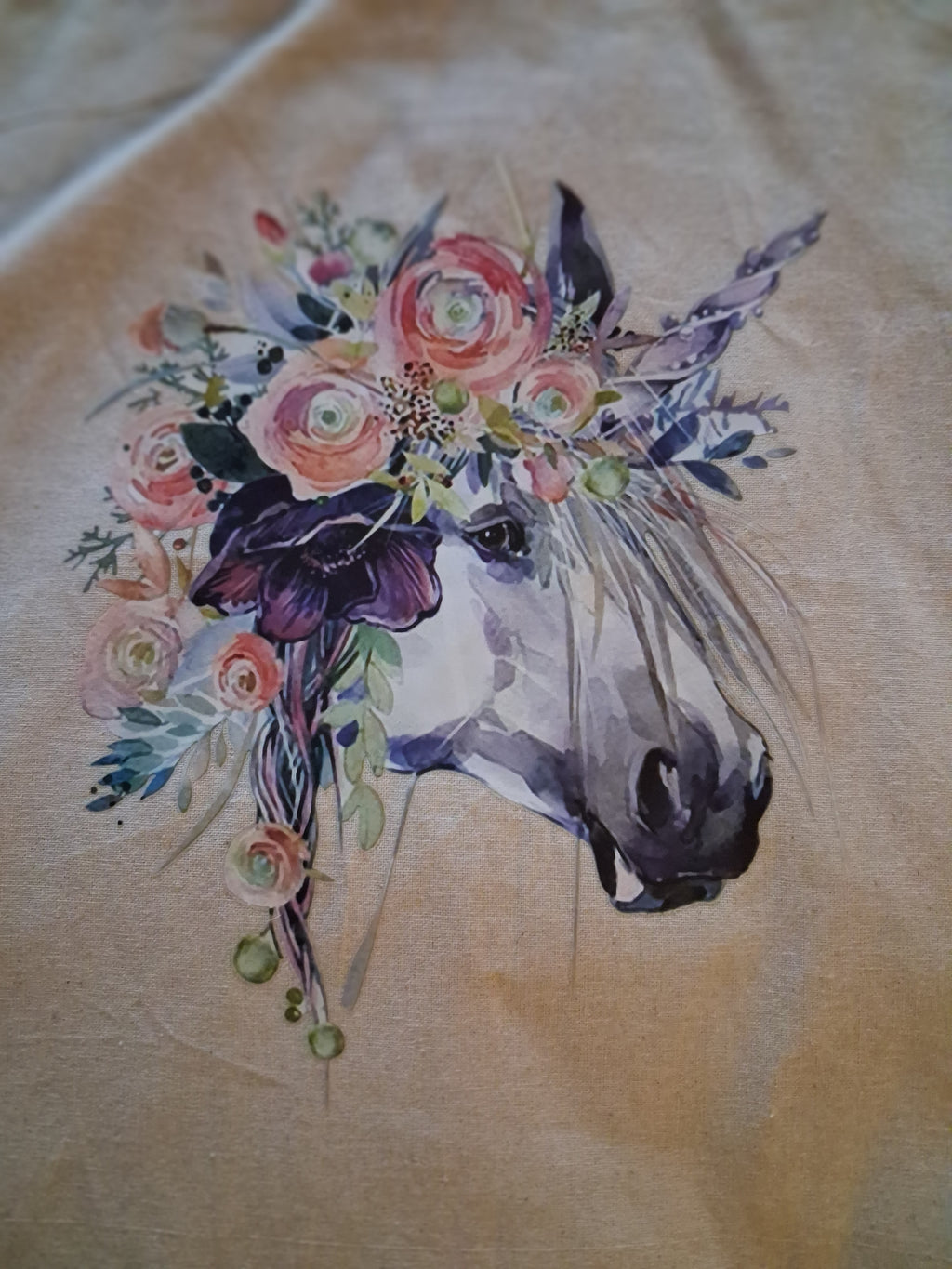 'Wild Unicorn' Floral Crown Natural Cotton Tote Bag
