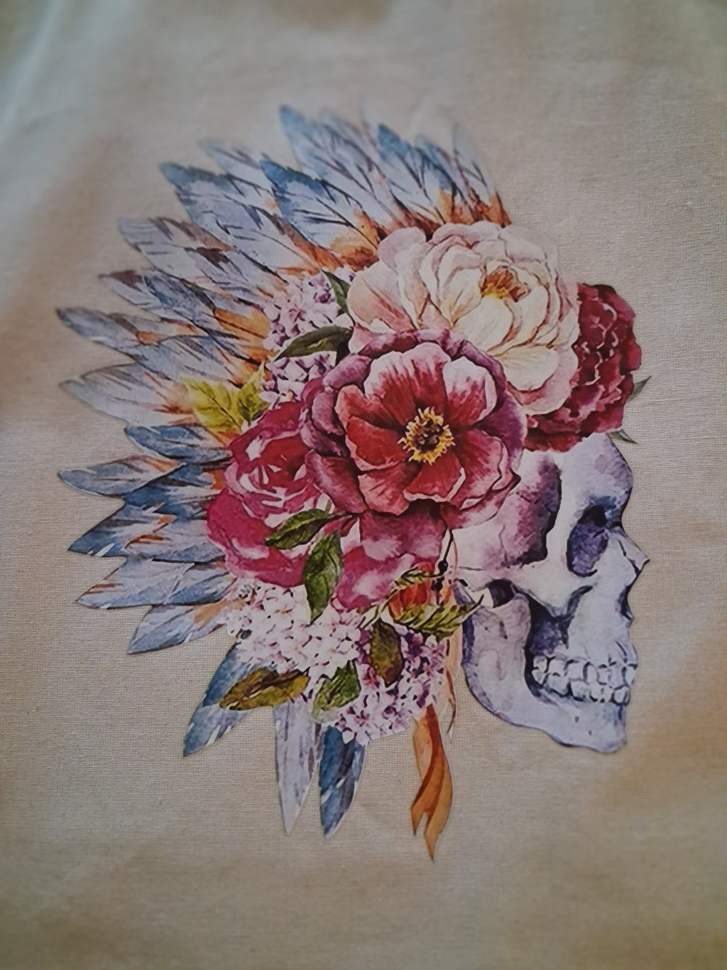 Boho Skull & Floral Headdress Cotton Tote Bag