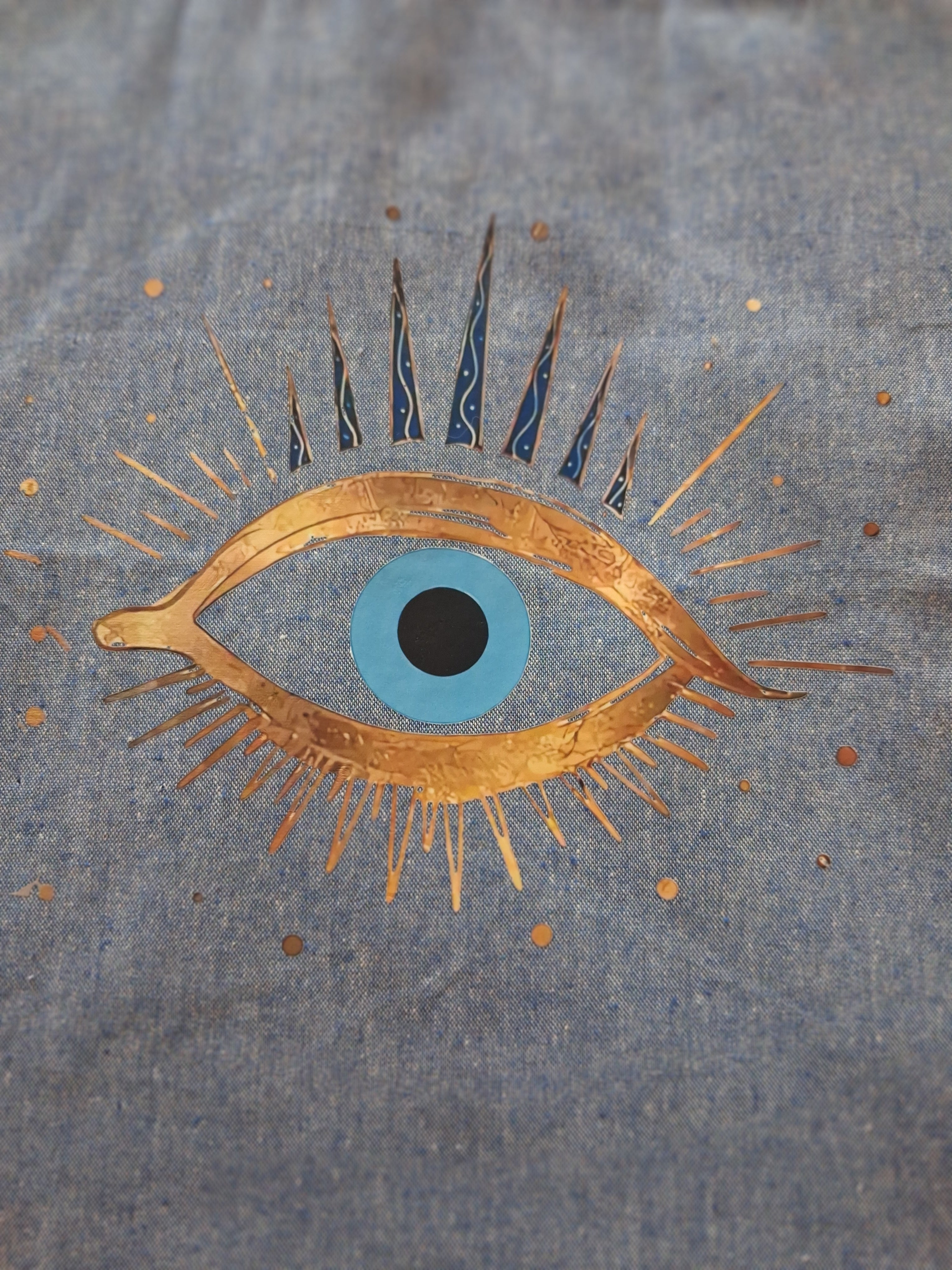 'Evil Eye' Gold & Turquoise Light blue Cotton Tote Bag