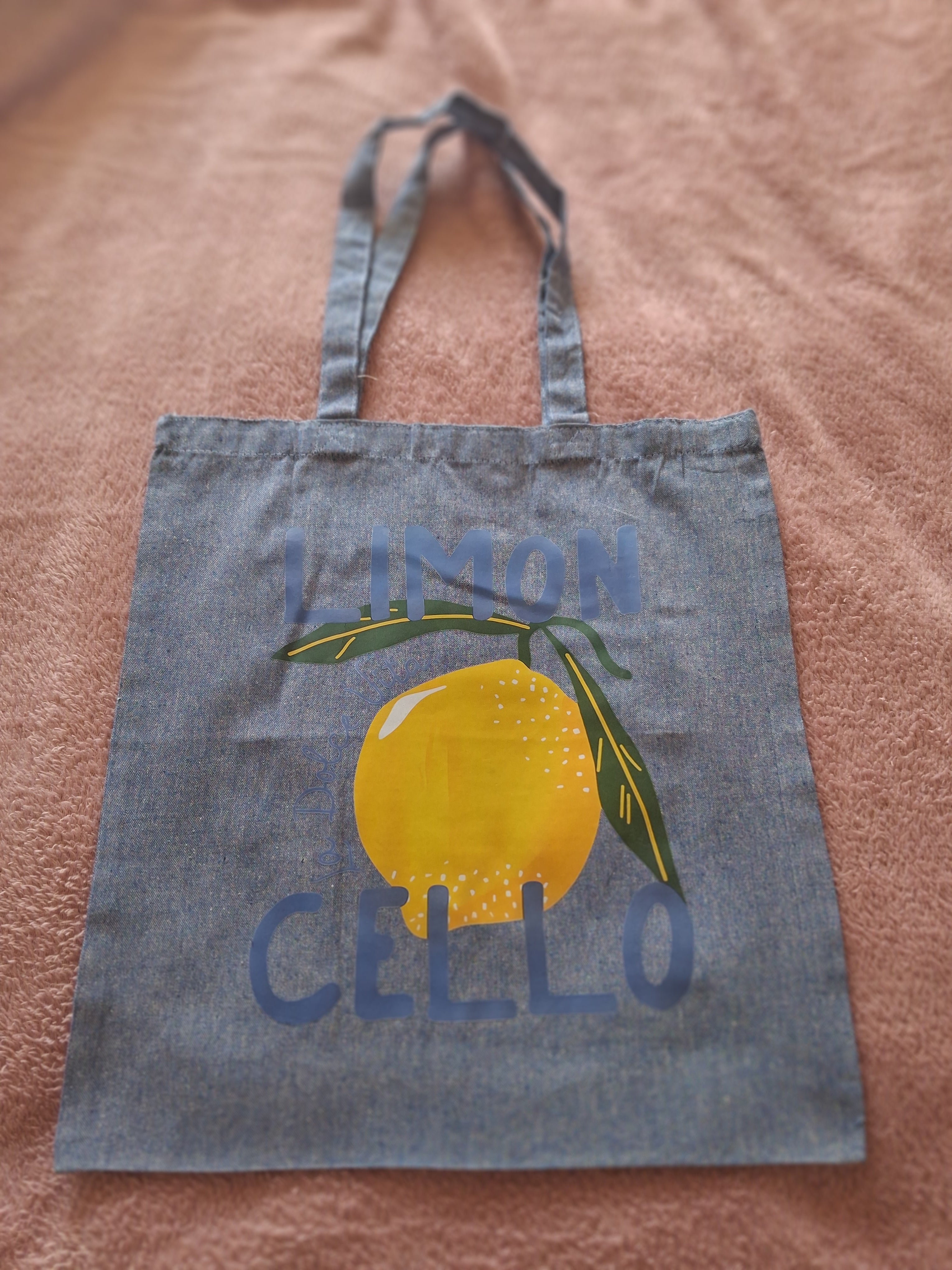 'La Dolce Vita' beautiful blue cotton tote bag