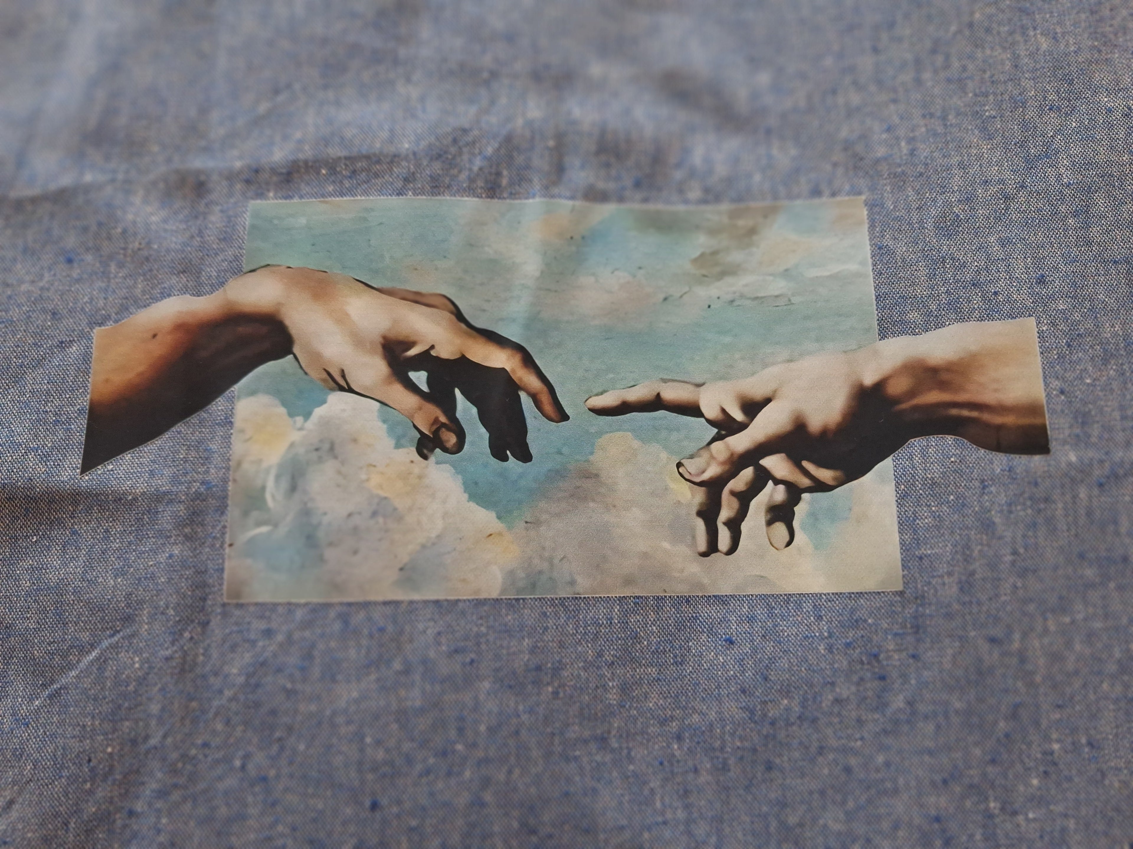 'Point the Finger' One-Off Design Light Blue Cotton Tote Bag