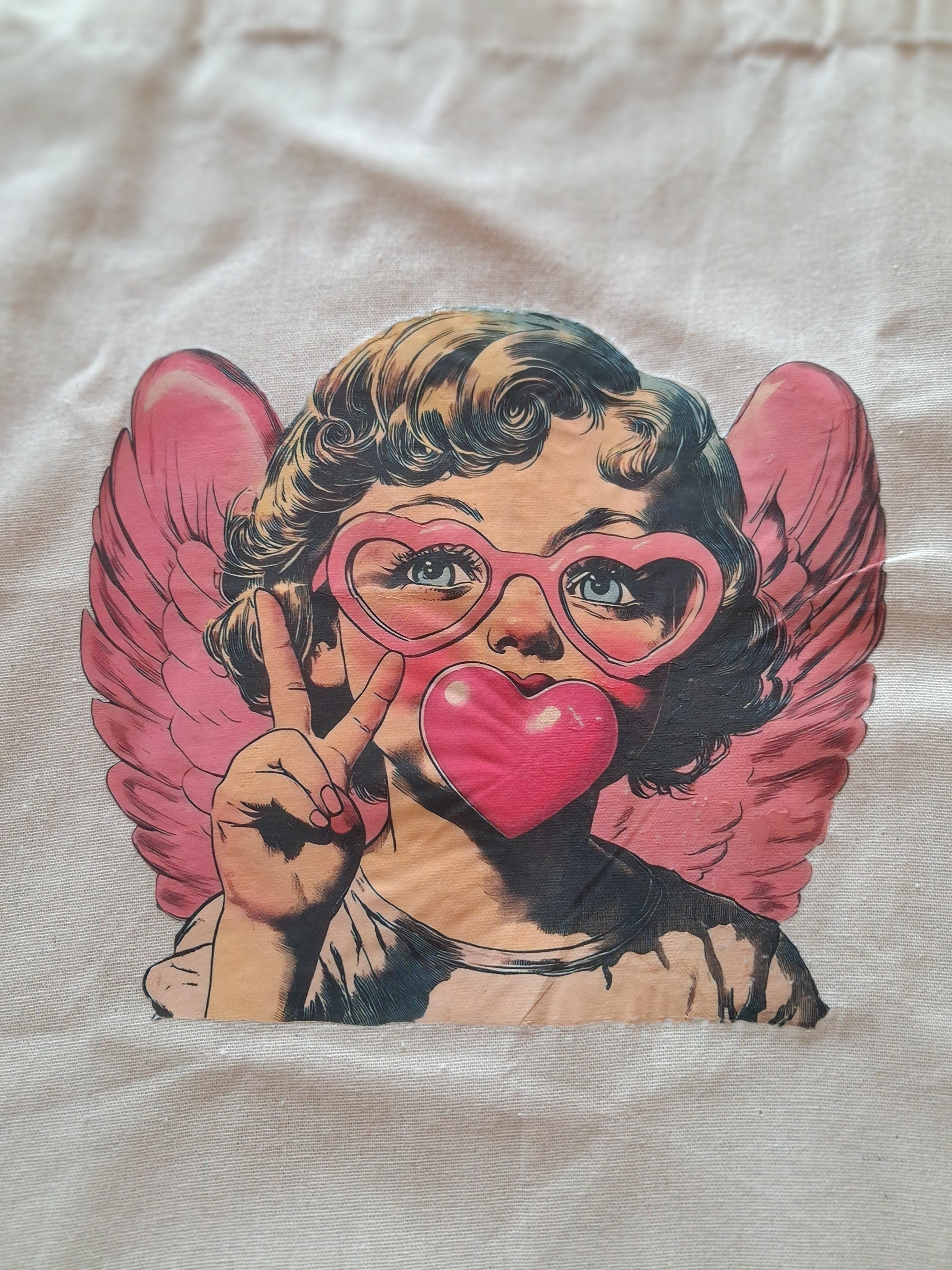 'Bubblegum Angel' cream cotton tote bag