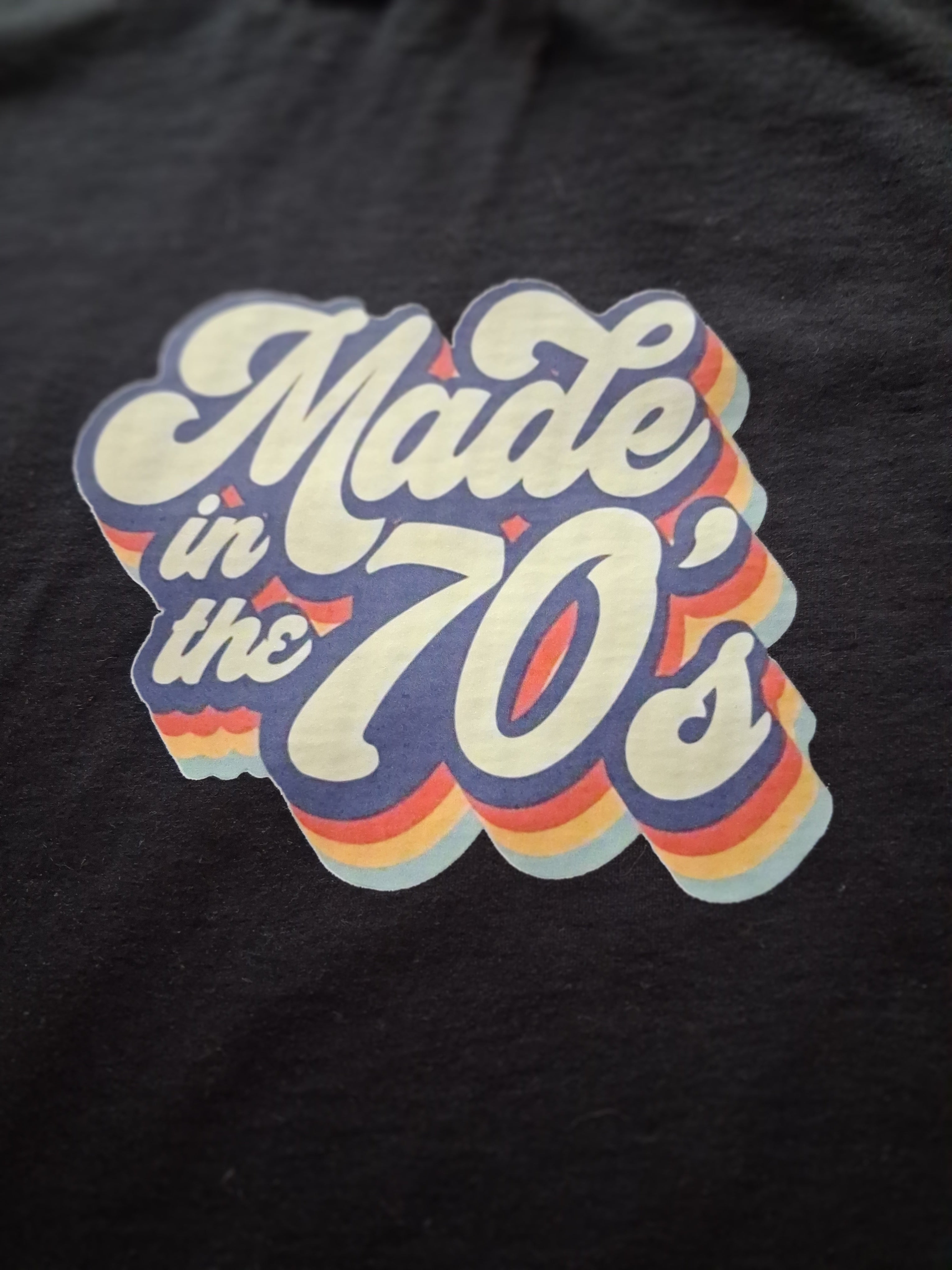 'Made in the 70's' retro design black cotton tshirt size M