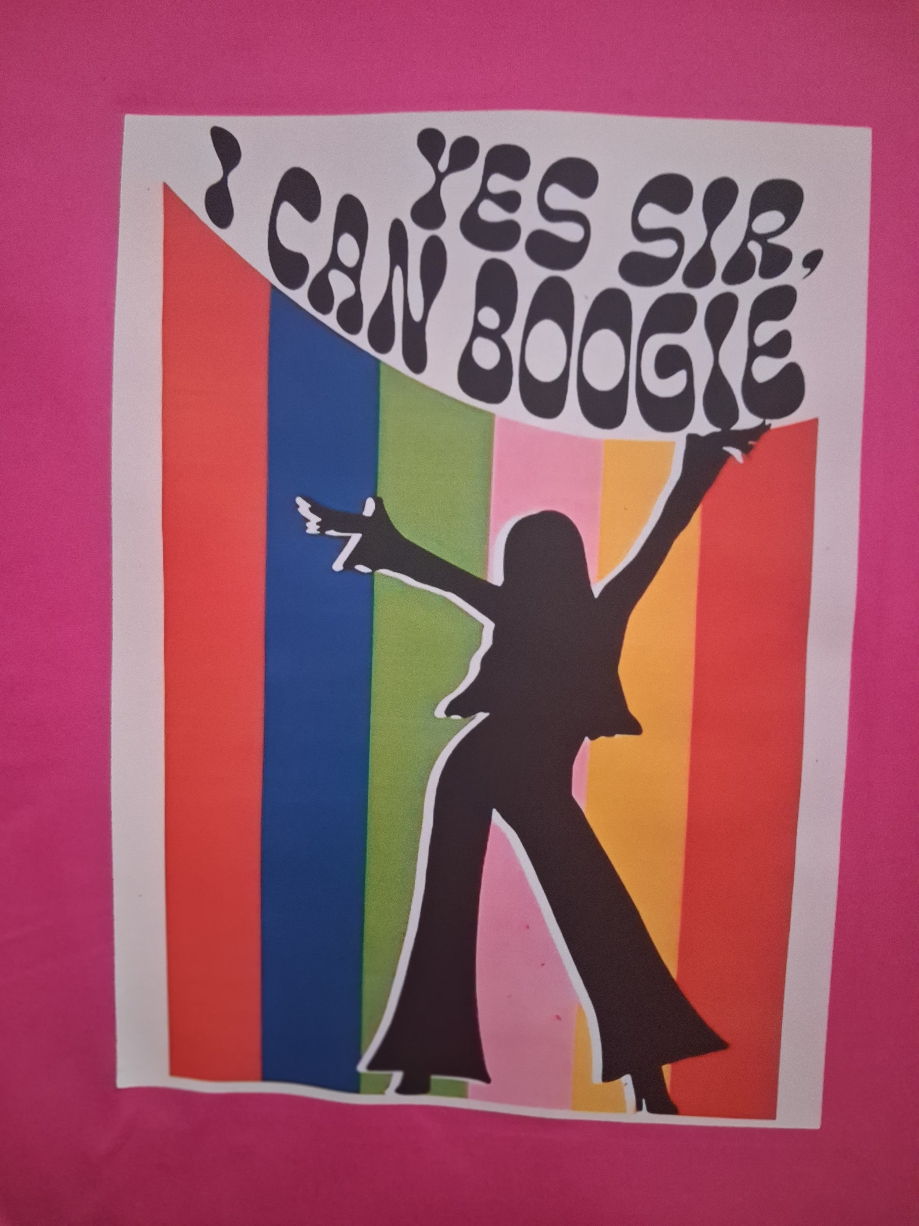'Yes Sir, I Can Boogie!' Retro Disco Graphic T-Shirt in Fuchsia Pink