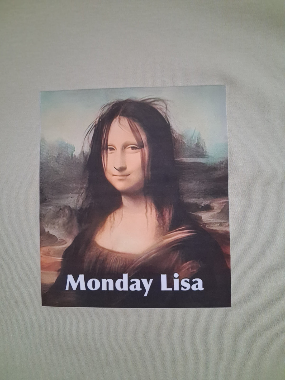 Monday Lisa One-Off Humour Graphic Sage Green T-Shirt | Size M