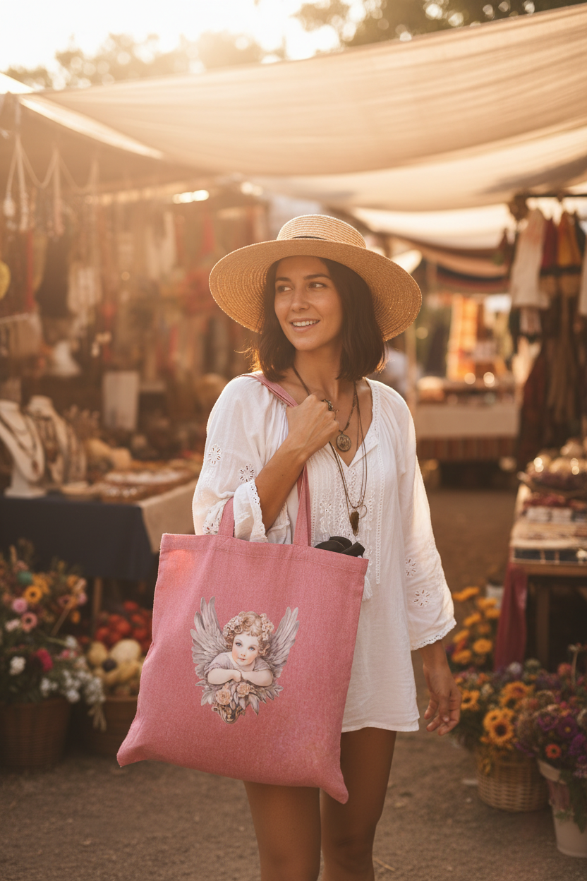 Angel Face boho tote bag lifestyle