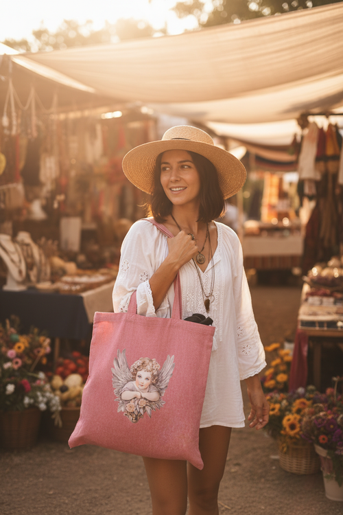 Angel Face boho tote bag lifestyle