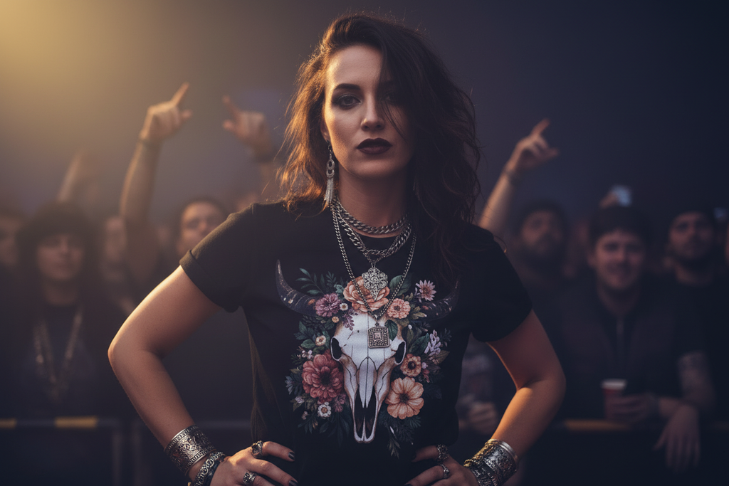 Black Floral Cow Skull Gig Lifestyle
