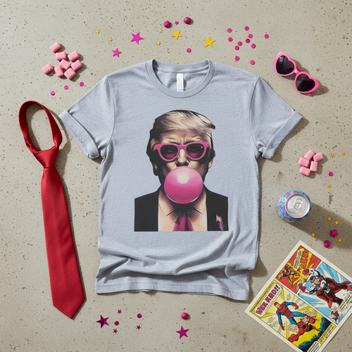 Bubblegum Trump Tee Flat Lay