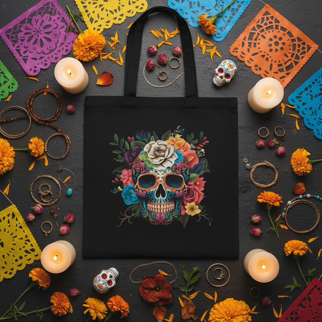 Dia de Muertos Tote Flat Lay