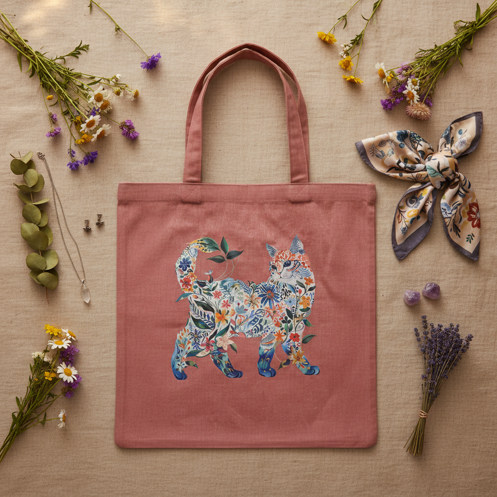 Floral Feline Flat Lay - With Handles