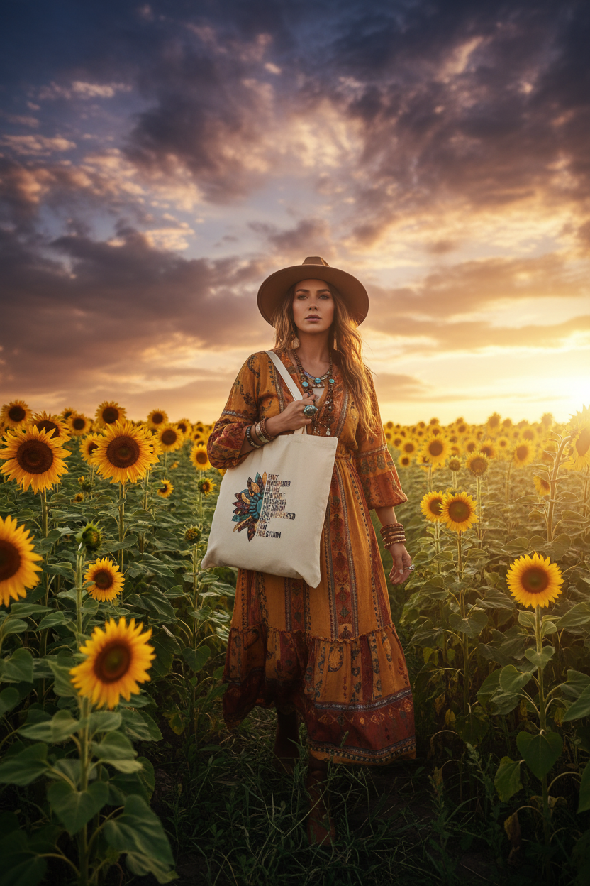 I Am The Storm Tote Bag - Sunflower Field Lifestyle