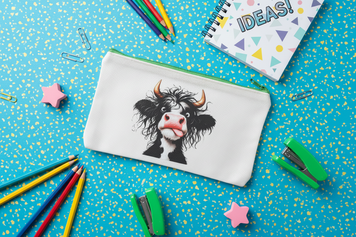 Moo-dy Cheeky Cow Zip Pouch Lifestyle
