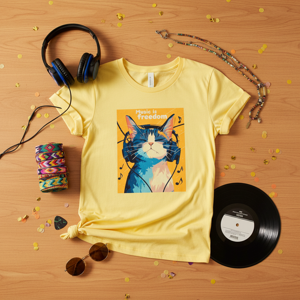 Music is Freedom Tee Flat Lay