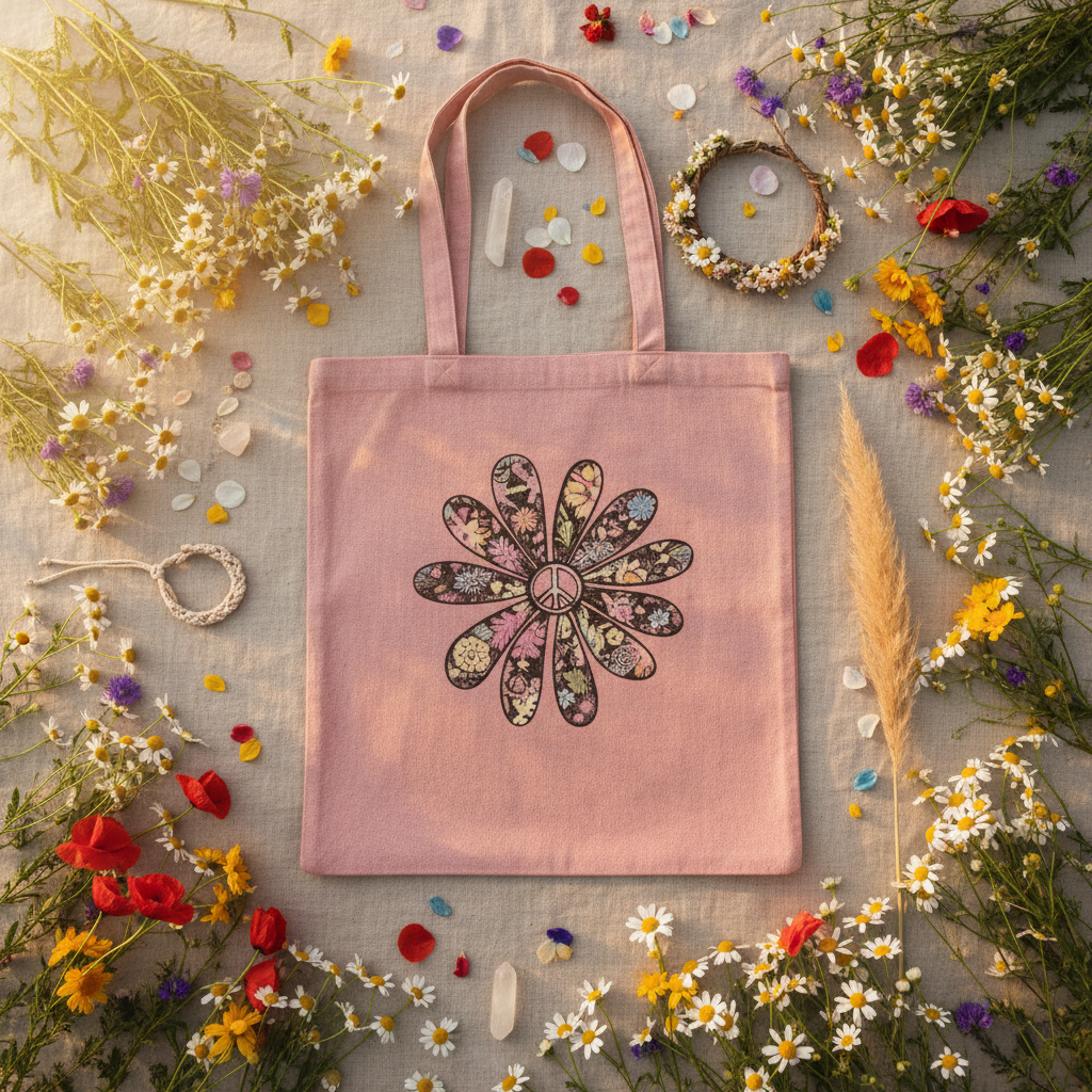 Peace Flower Tote Flat Lay
