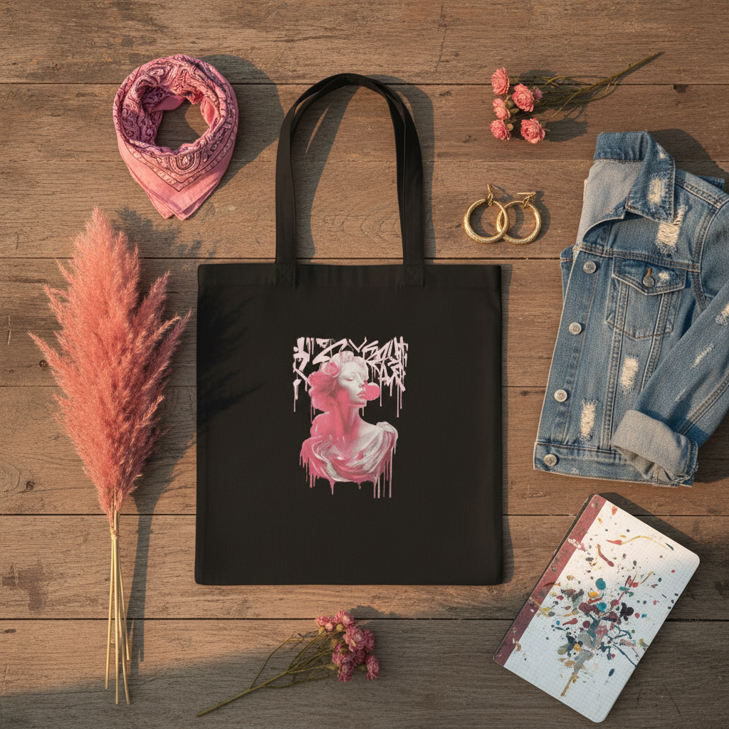 Pink Muse Tote Flat Lay