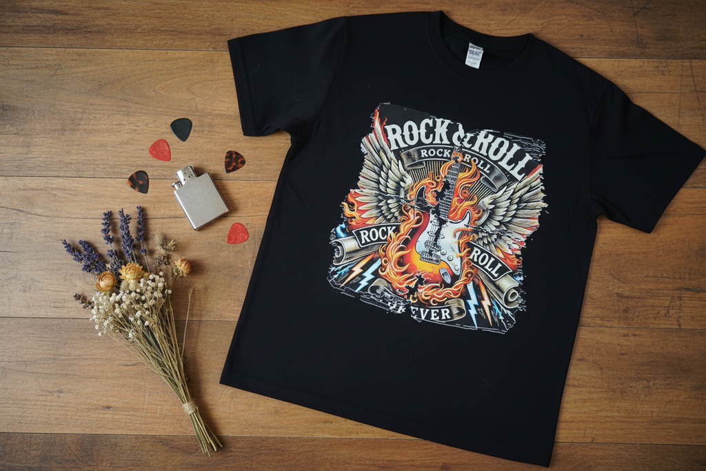 Rock and Roll T-Shirt Flat Lay