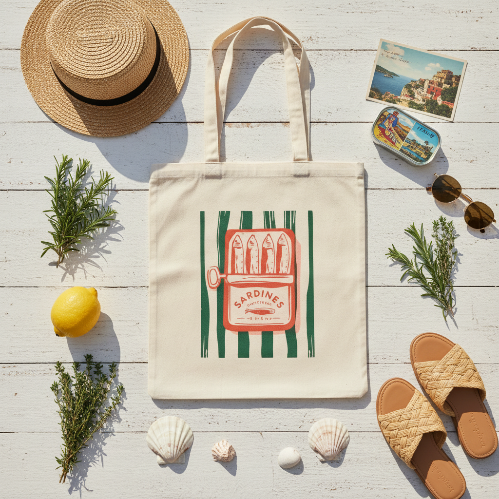 Sardines Tote Flat Lay